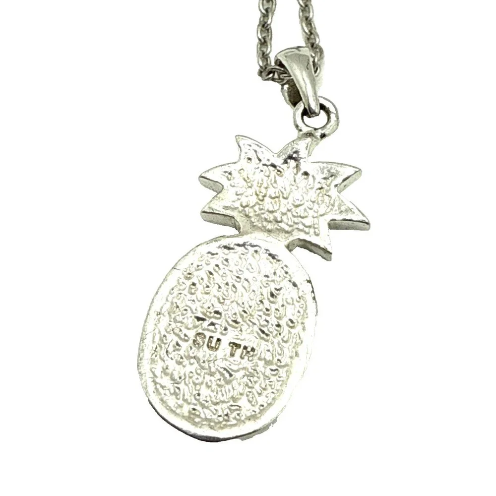 Crystal Rhinestone Pineapple Pendant Necklace Yellow Green Gold Tone 18